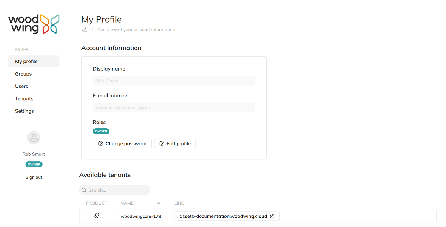 The components of the WoodWing Identity Service pages