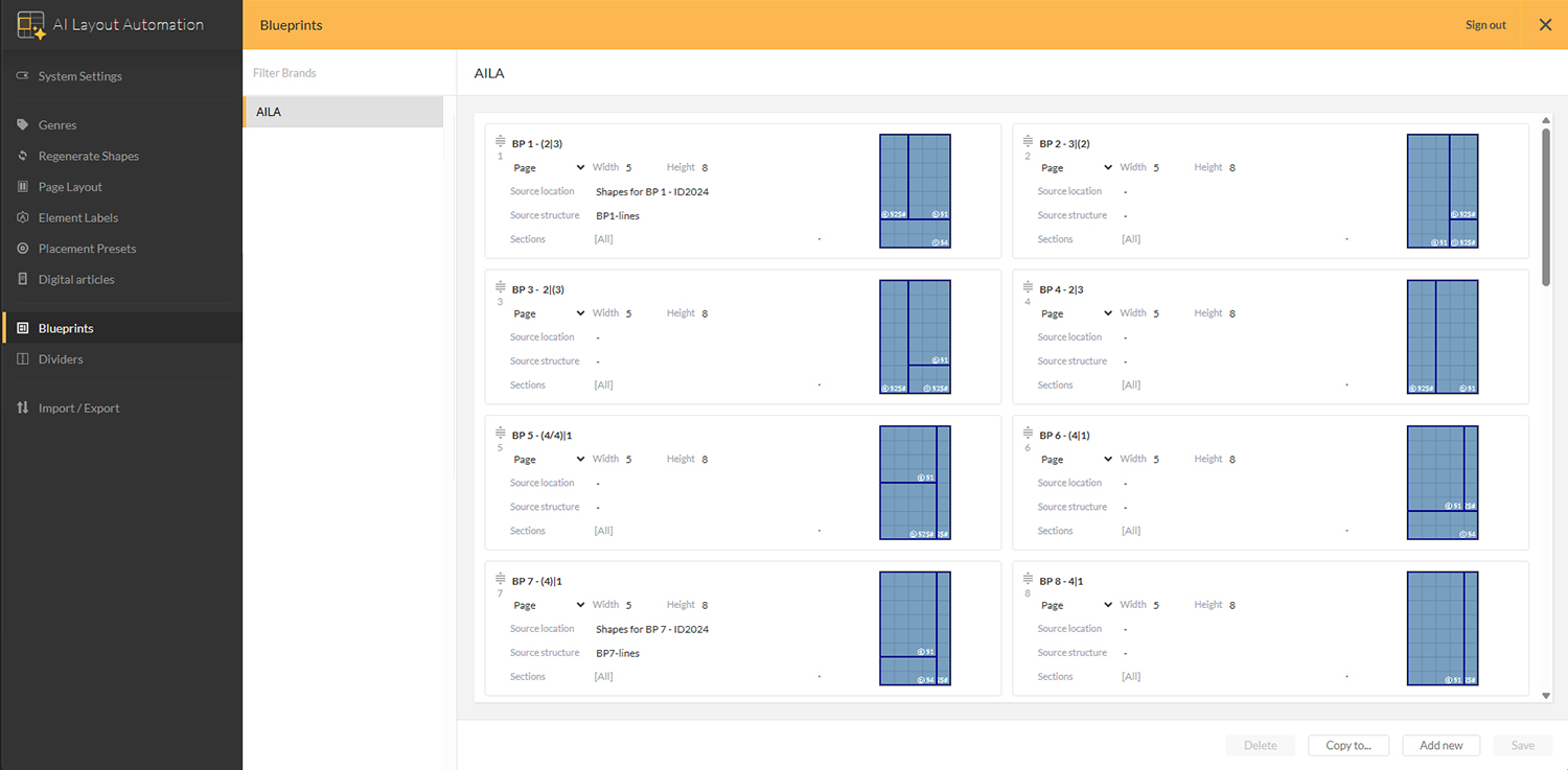 The Blueprints page in the Management Console of Studio Server
