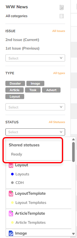 In the Filter, objects that share the same Workflow Status are shown at the top
