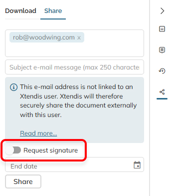 The Request signature option in the Share panel
