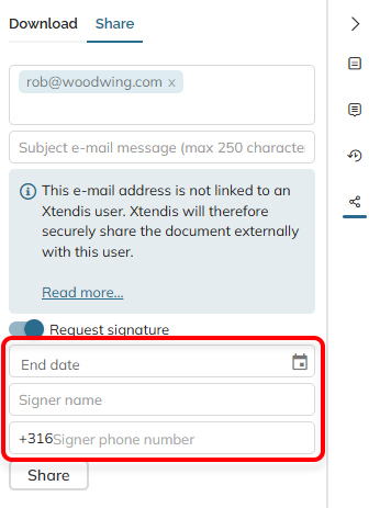 The fields when Request signature is enabled