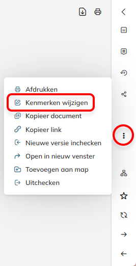 Het menu documenten opties