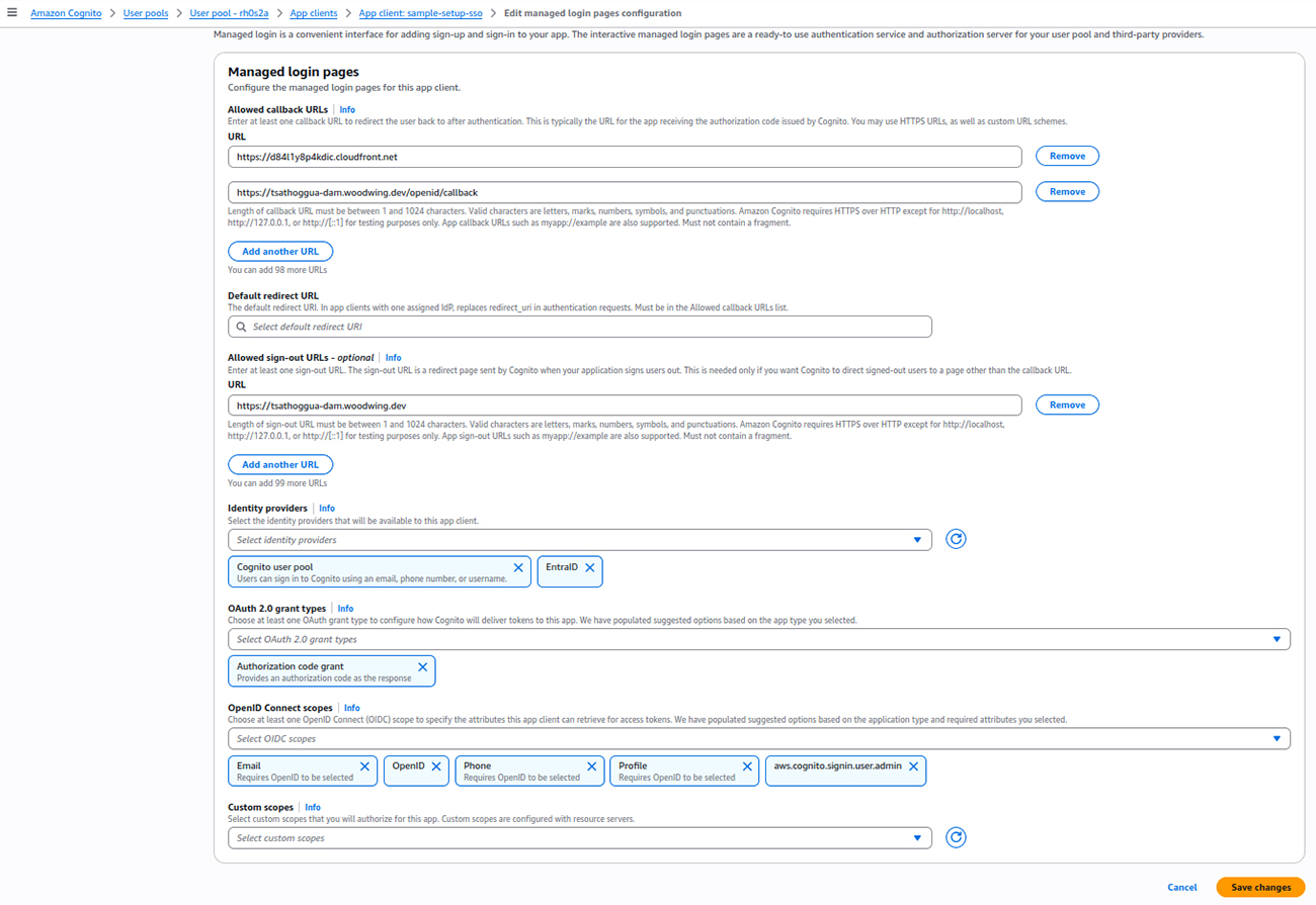 Login pages configuration showing identity provider and OAuth settings