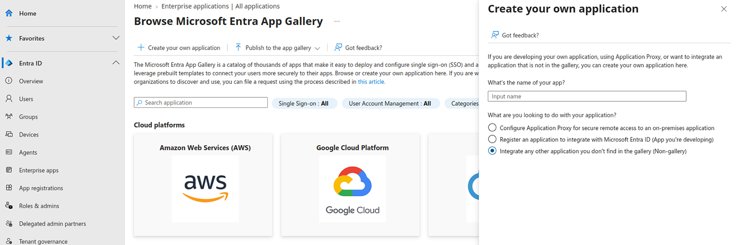 The Create your own application in Cognito