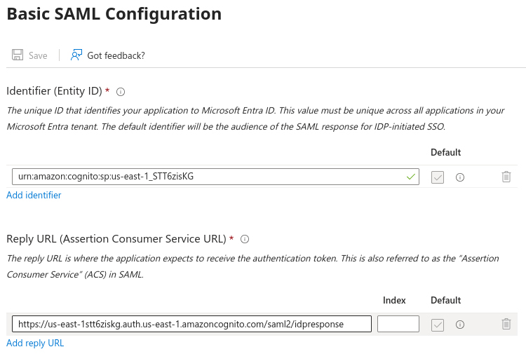 A completed SAML configuration