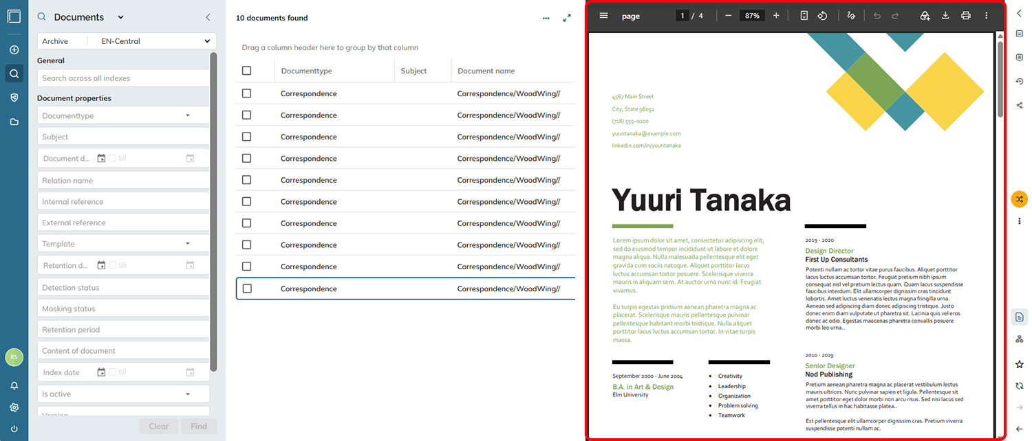 Previewing a document.