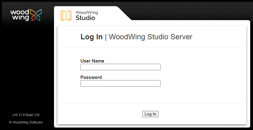 The Log In screen