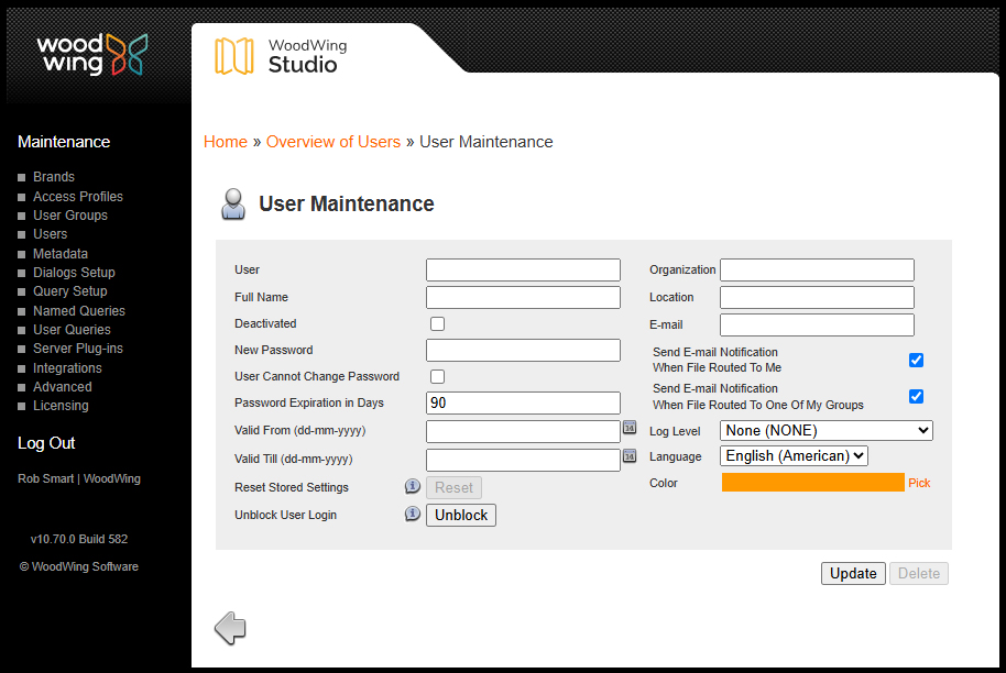 The User Maintenance page