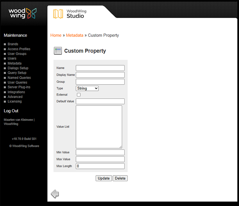The Custom Property page