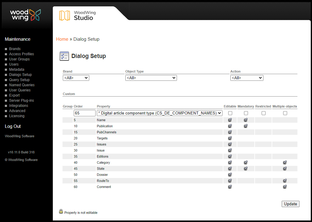The Dialog Setup page