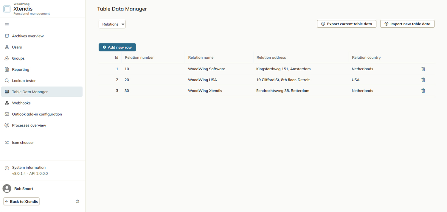 The Table Data Manager page