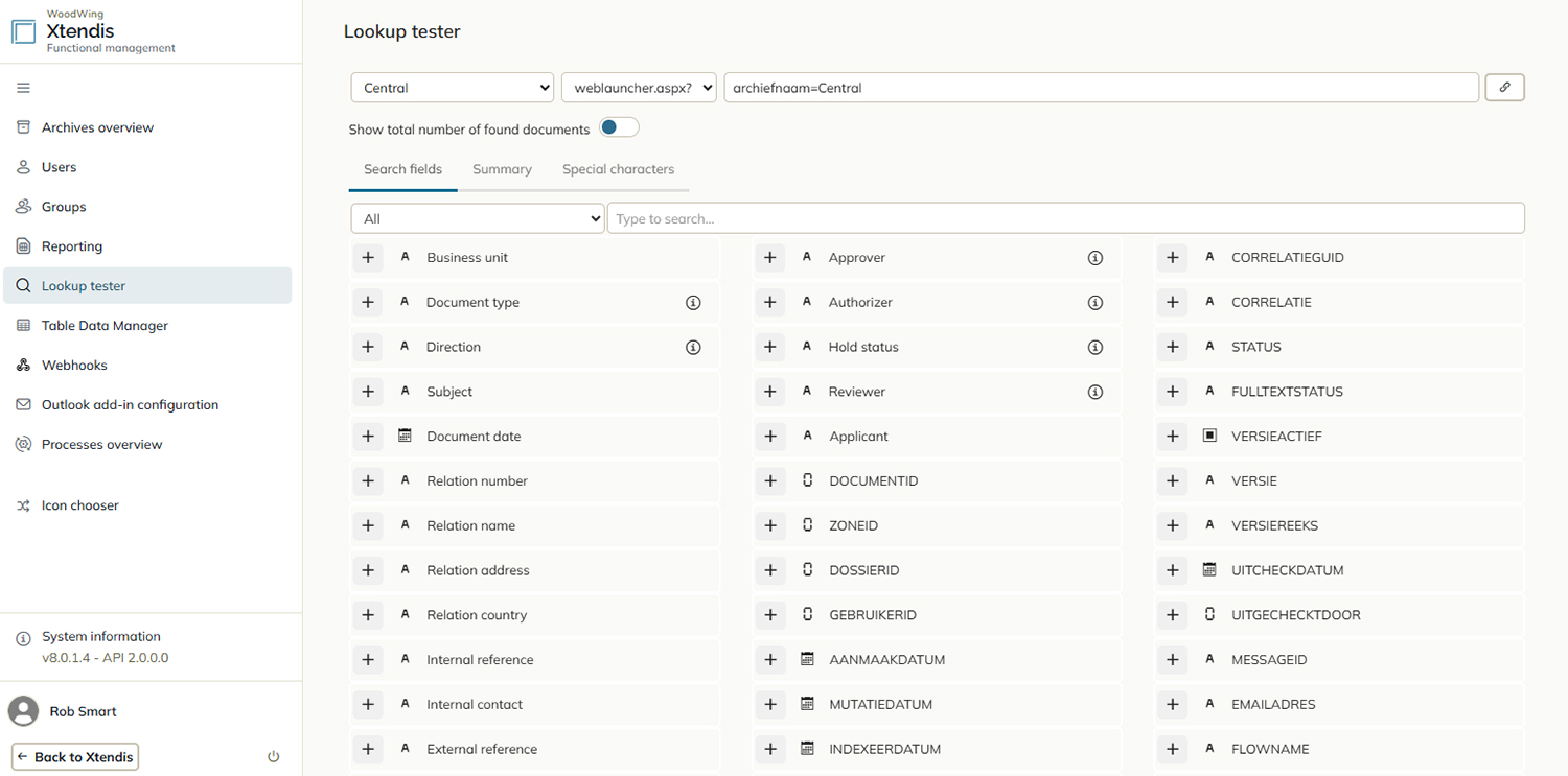 The Lookup tester page