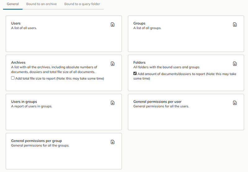 The General tab on the Reporting page