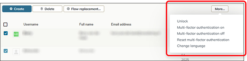 The More... menu showing additional actions that can be performed