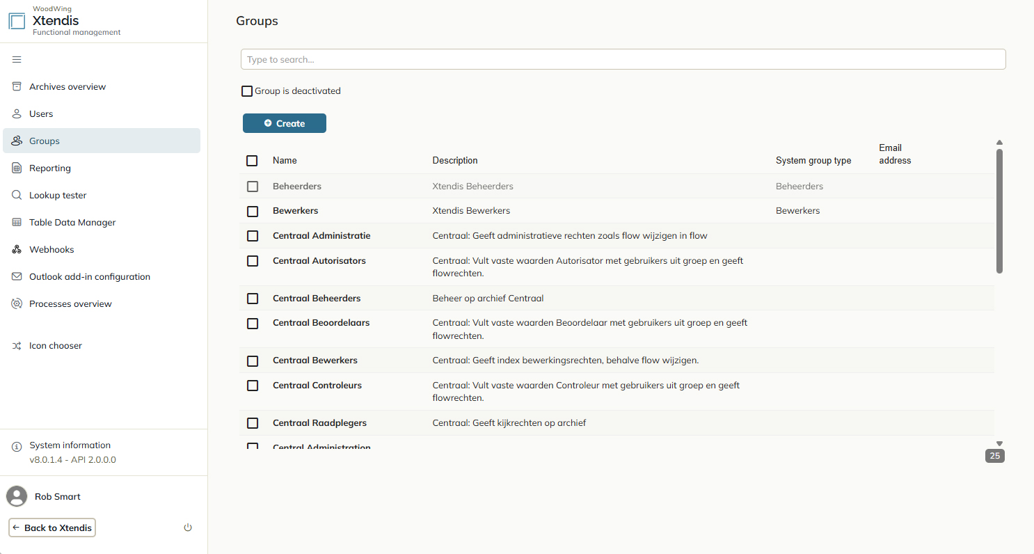 The User groups page