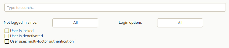The options for filtering the Users page