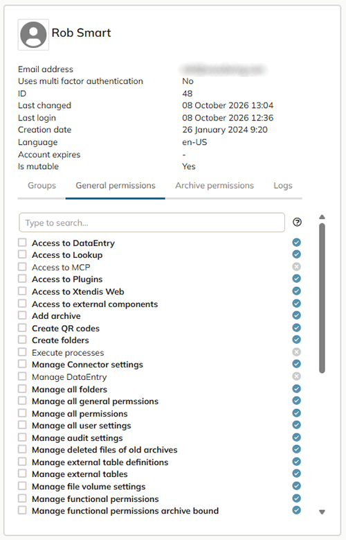 The side panel showing an overview of the user's settings