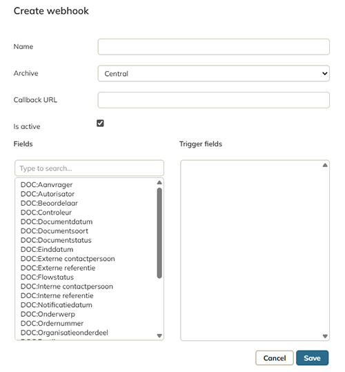 The Create Webhook dialog