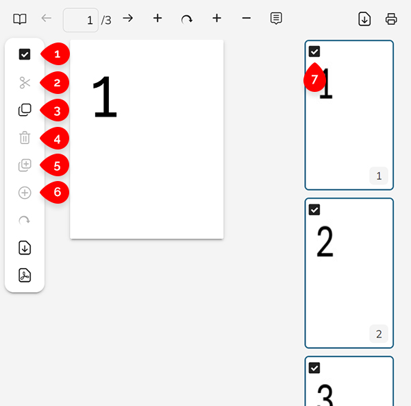 The toolbar for viewing pages and thumbnails