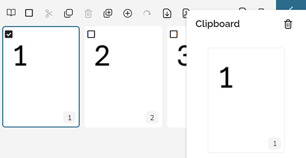 When copying or cutting pages, the clipboard briefly appears
