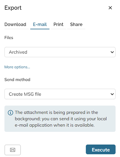 The Mail tab in the Export panel