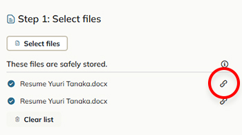 The Chain icon for copying a link to the document after adding it