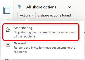 The Stop sharing option in the Action menu