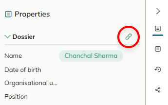 The Copy document link icon in the Properties panel