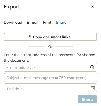 The Share tab in the Export panel