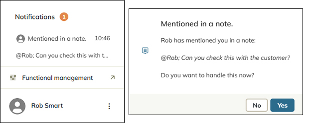 A notification in the toolbar and the dialog when clicking it