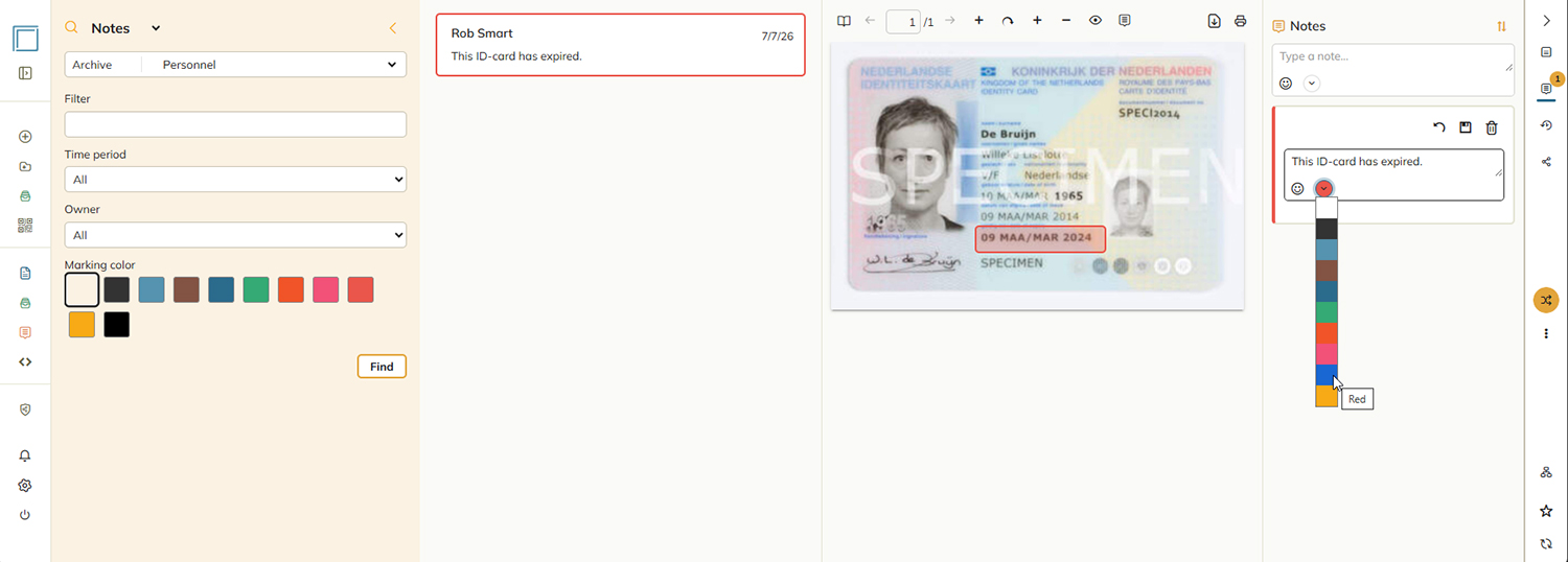 Notes can be given a color as an indication of their status