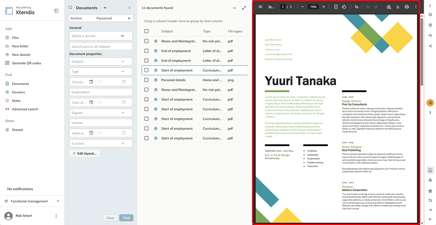 Previewing a document.