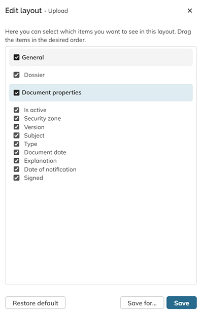 Via the Edit Layout panel you can control which properties are shown on the page