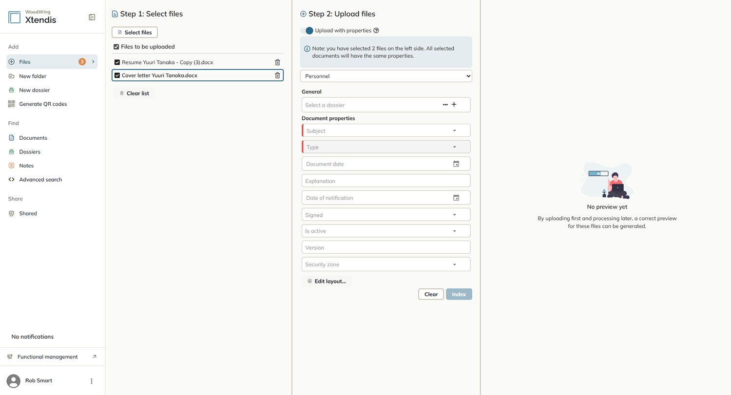 The list of properties when the option Upoad with properties is enabled