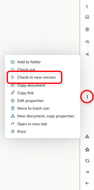 The Check In option in the Action menu