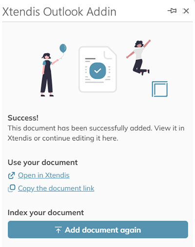 The message when an e-mail has been successfully added