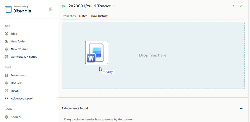 The area in a dossier to drop files on