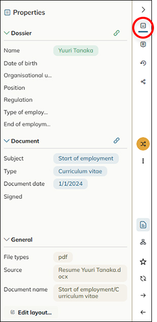 The Show properties option in the Document menu