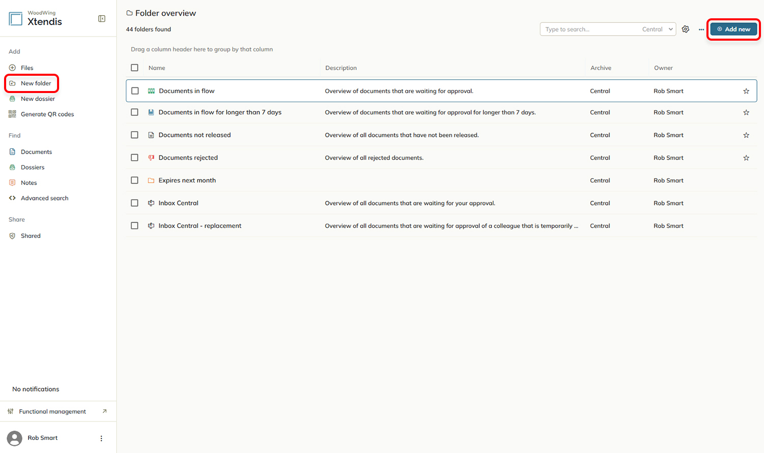 The options for creating a new folder