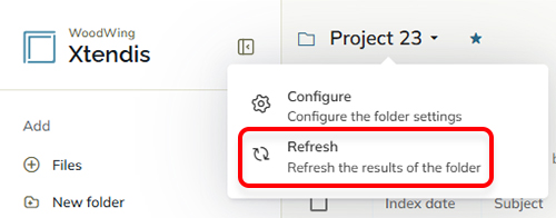 The Refresh option in the action menu of a folder