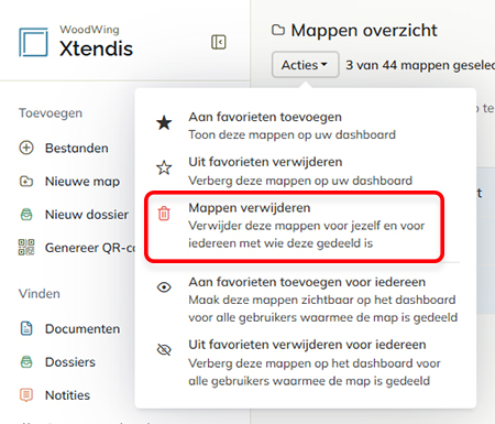 The Add to favorites option in the Actions menu on the Folder overview page