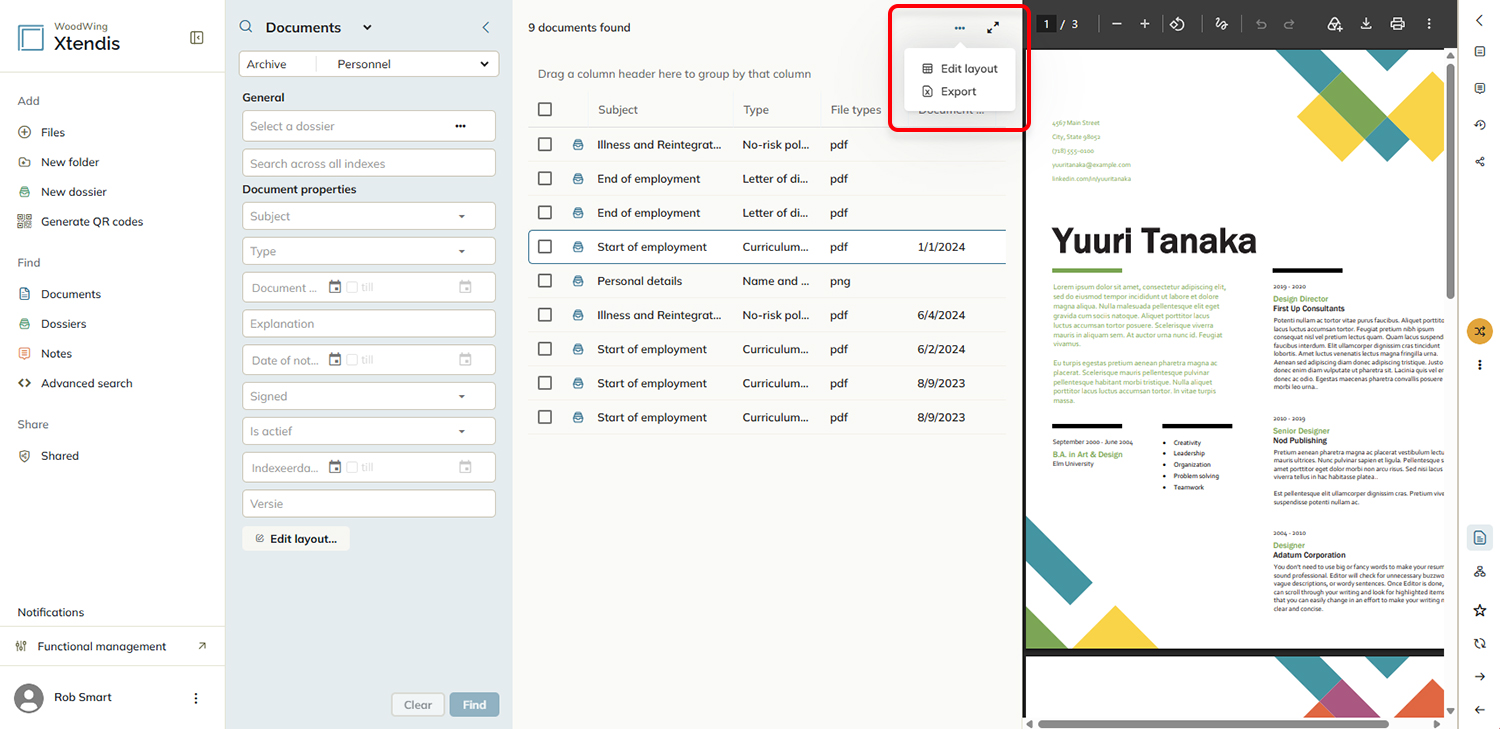 The search results menu.