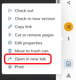 The option for opening a document in a new Web browser tab.