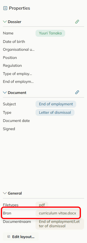 Clicking the tag in the Source field will open the linked document