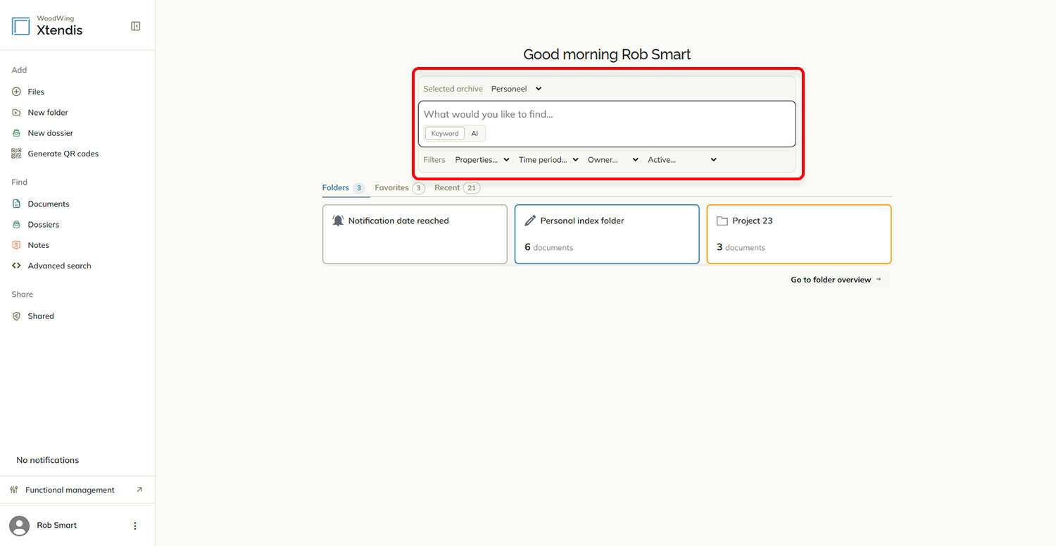The Search field and filter on the Dashboard.