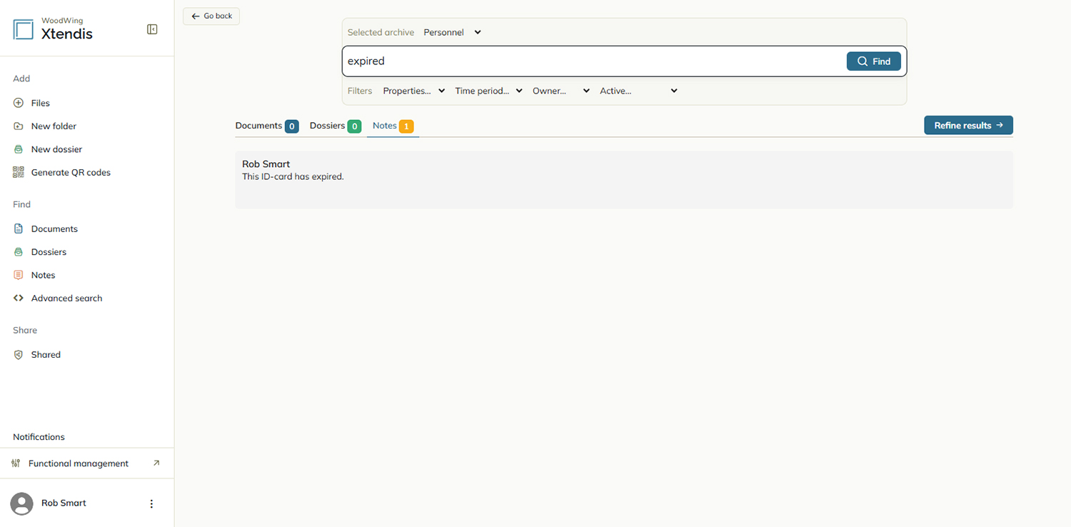 The search results page when performing a Quick search