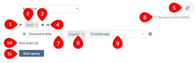 The Advanced search components of a Search folder