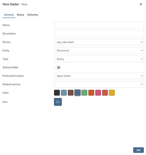 The New folder panel