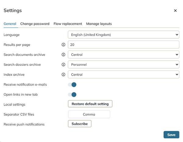 The General settings