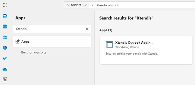 The results when searching for the Xtendis app